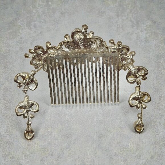 Bridal Hair Comb With Faux Pearls & Rhinestones Floral Design - Picture 4 of 9